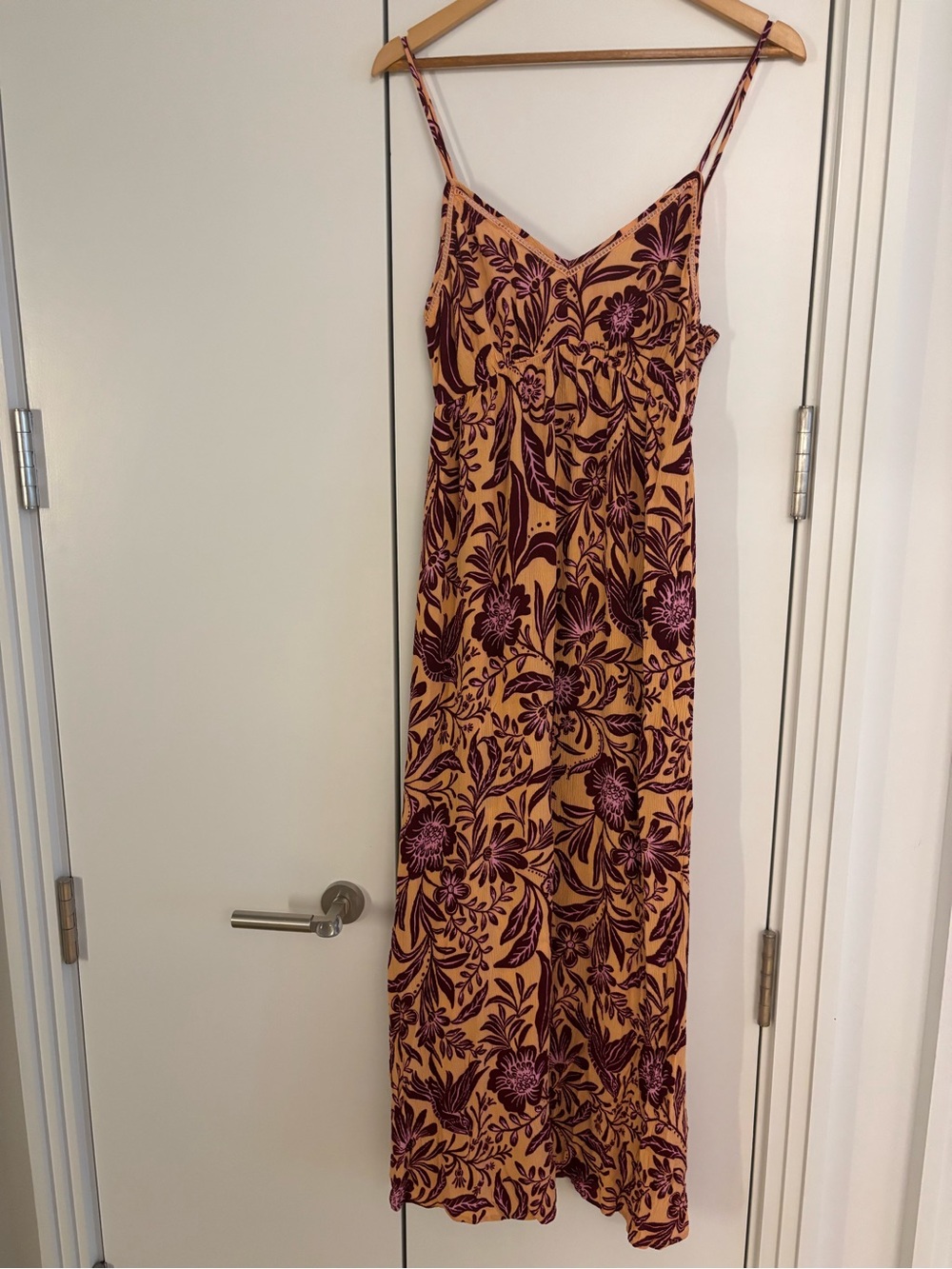 Patrons of Peace Mustard Maxi Slip Dress with Burgundy Floral Print